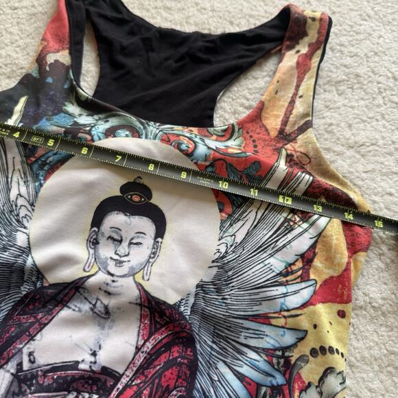 KOS USA Buddha Graphic Angel Wings Racerback Athletic Tank Top M Tattoo Art Y2K - Picture 5 of 7